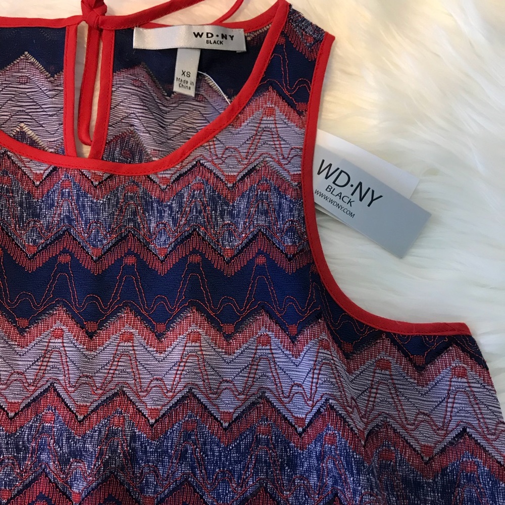 Red White Blue Tie Back Stitched Pom Top - Picture 4 of 8